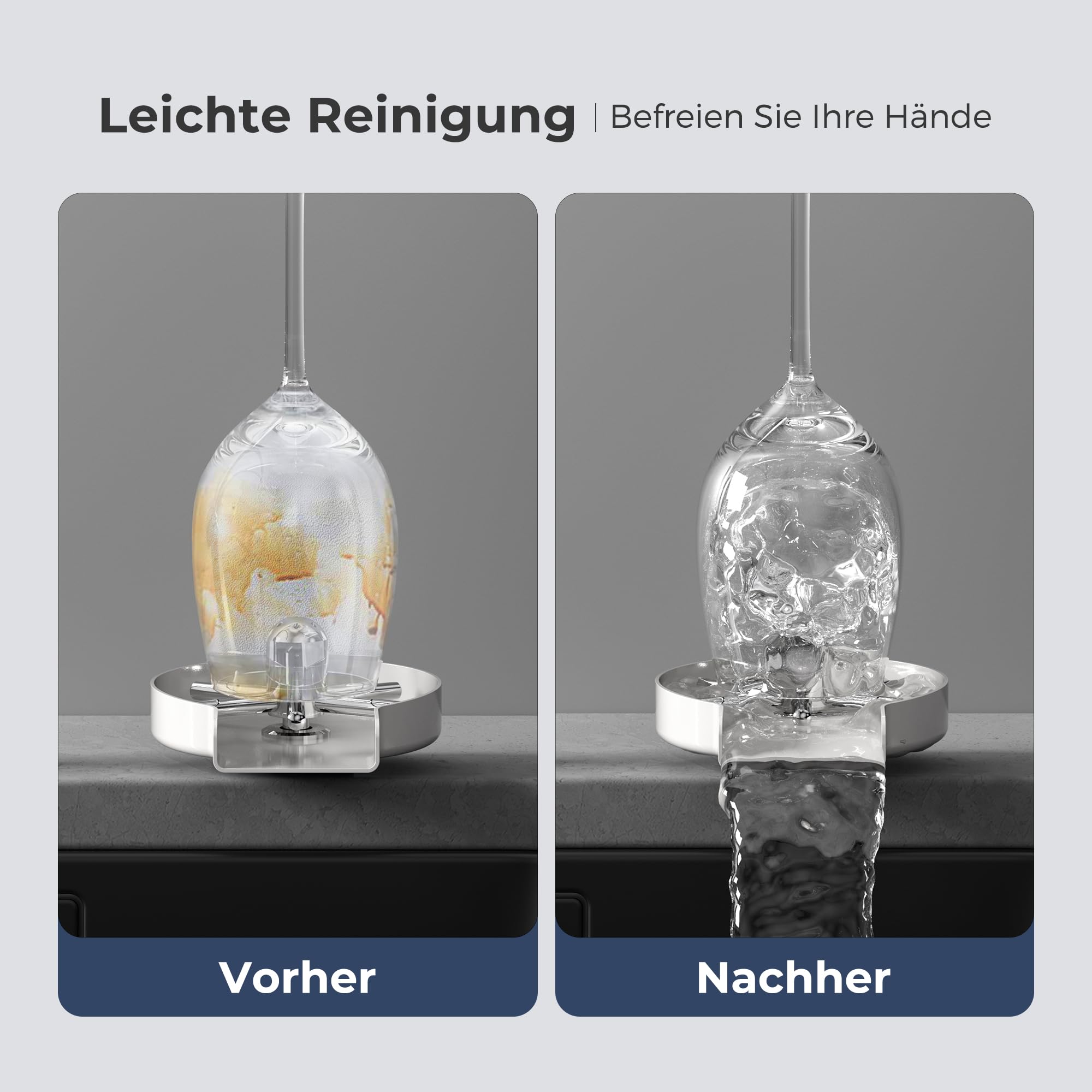 Vancoco Automatische Edelstahl Glasspüler für Küchenspülen Tassenreiniger Flaschenwascher für Bar Restaurant Babyflasche Cafés mit 360° Drehbaren Düsen （ Weiß）