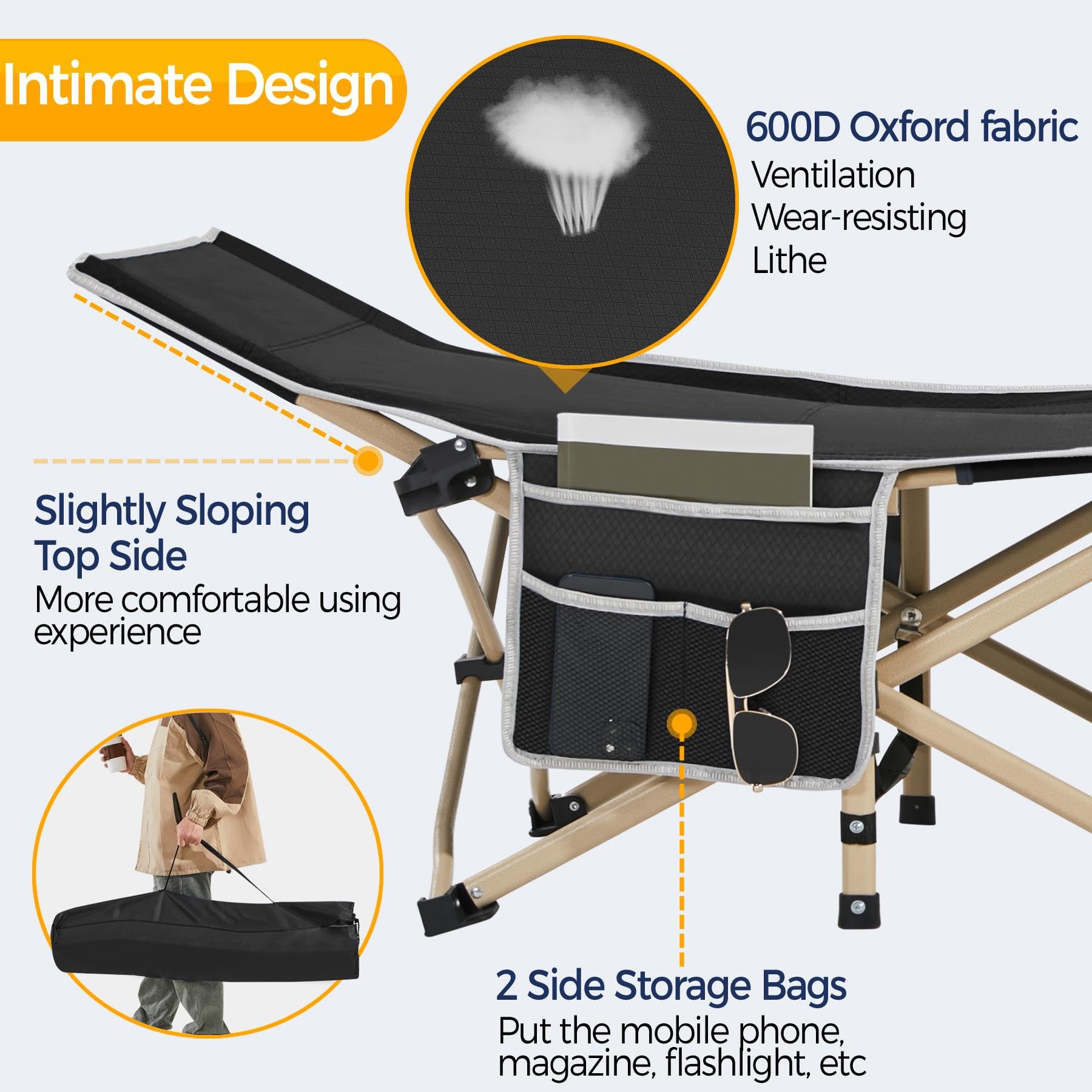 Yaheetech Feldbett Gästebett Campingbett Camping Reisen Bett klappbar bis 150kg belastbar mit Transporttasche 186 x 66 x 52 cm, Schwarz