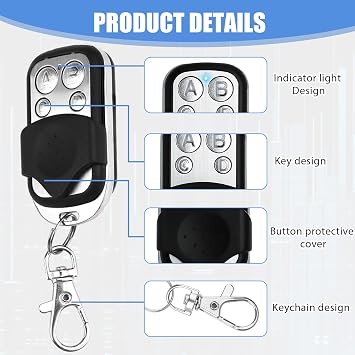3Pcs Gate Remote Control Fob Universal Garage Door Opener Remotes | 433.92MHz Electric Gate Fob with Key Cover Slide 4 Button Fixed Code Duplicator