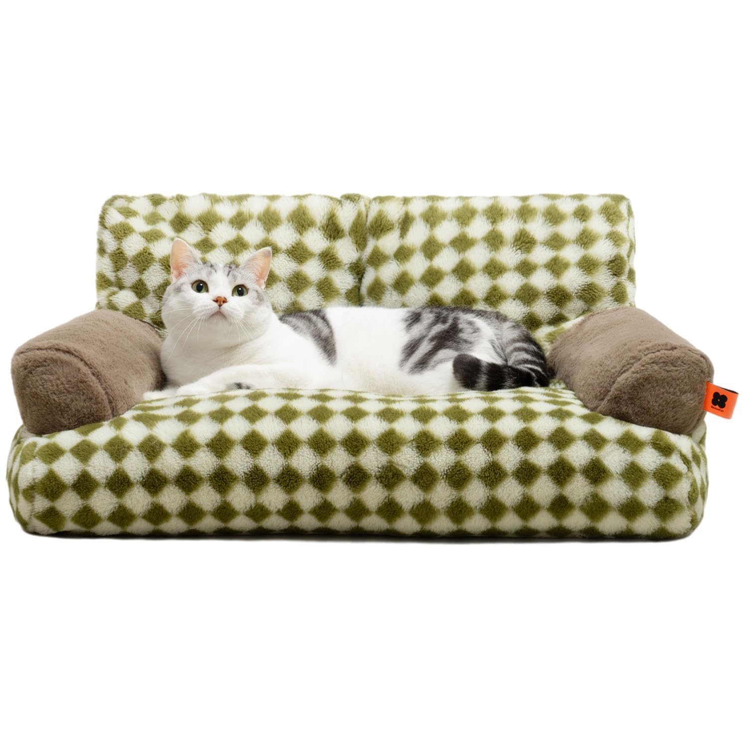 MEWOOFUN Cuccia grande per gatti, 66 x 48 cm, soffice e morbido, per cani e gatti di medie e piccole, graziosa cuccia per gatti con fondo antiscivolo (Verde)