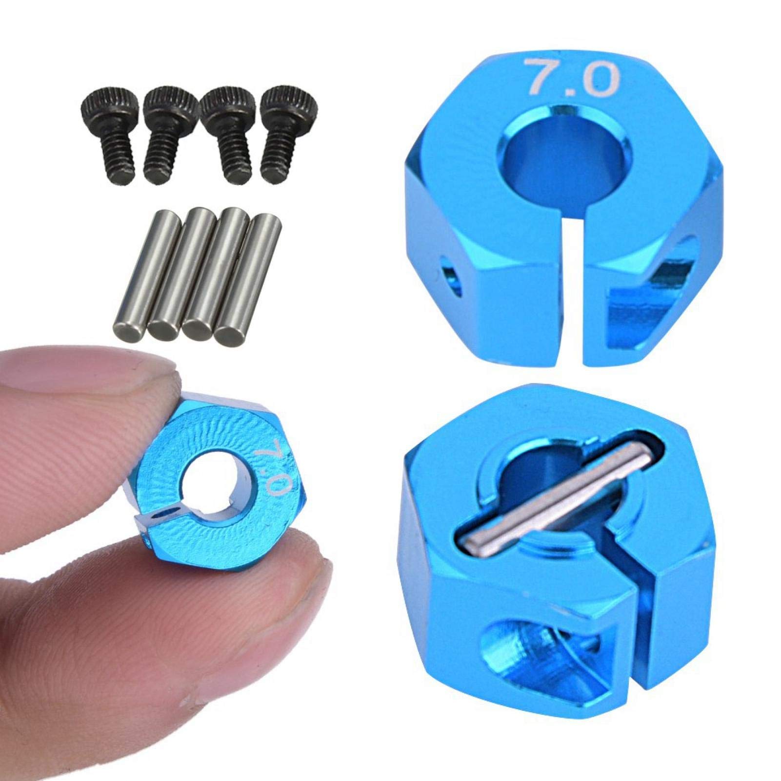 Adaptateur Hexagonal 12 Mm Pour Roues RC 1/10 - Alliage D'Aluminium Bleu, Avec Goupilles & Vis, Pour Buggy, Camion, Chenille
