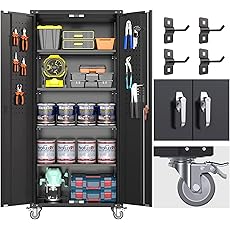 Seville Classics UltraHD Solid Steel Rolling Lockable Metal Storage Cabinet Locker Organizer, w/Adjustable Shelves for Garage, Warehouse, Office, Classroom, Graphite, 36" W x 18" D x 72" H