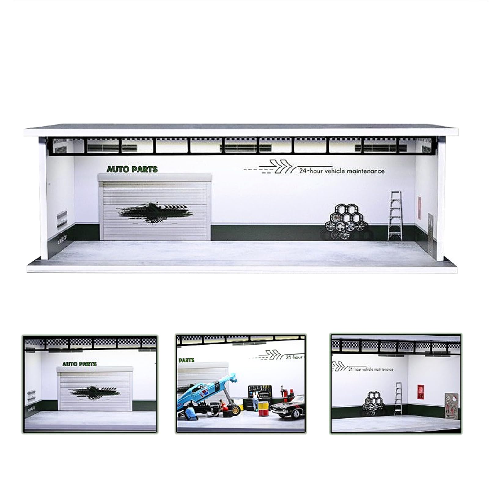Modèle de garage diorama 1/64, avec éclairage LED, ville, salle d'exposition, scène de parking, échelle 1/64, boîtier d'affichage de garage pour modèle de scène de voiture, jouet idéal (Repair Shop)