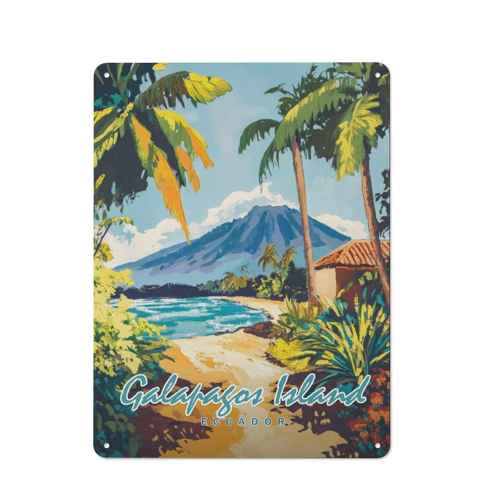 Junmoney Style-10 Vintage Metal Plaque 40X30cm Featuring Galapagos Island Painting For Hallway Wall, For Wall Display Collectors