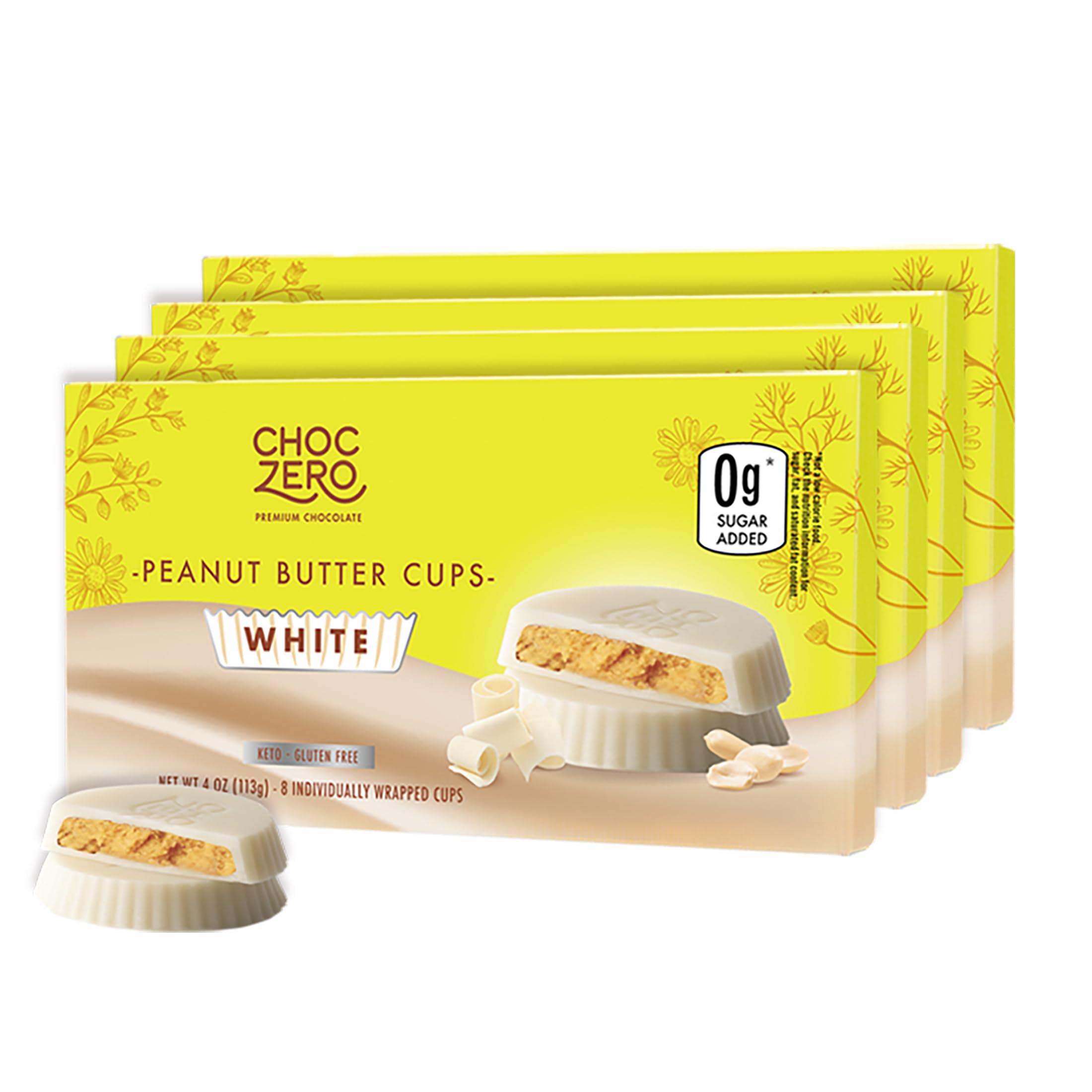 ChocZero White Chocolate Peanut Butter Cups, No Added Sugar, Gluten Free, Low Carb Candy, 4 Ounce (Pack of 4), 32 Cups Total