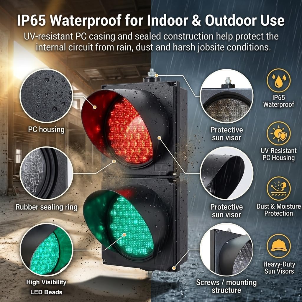 8 Inch LED Traffic Light, Red Green Stop/Go Lamp with Button Control