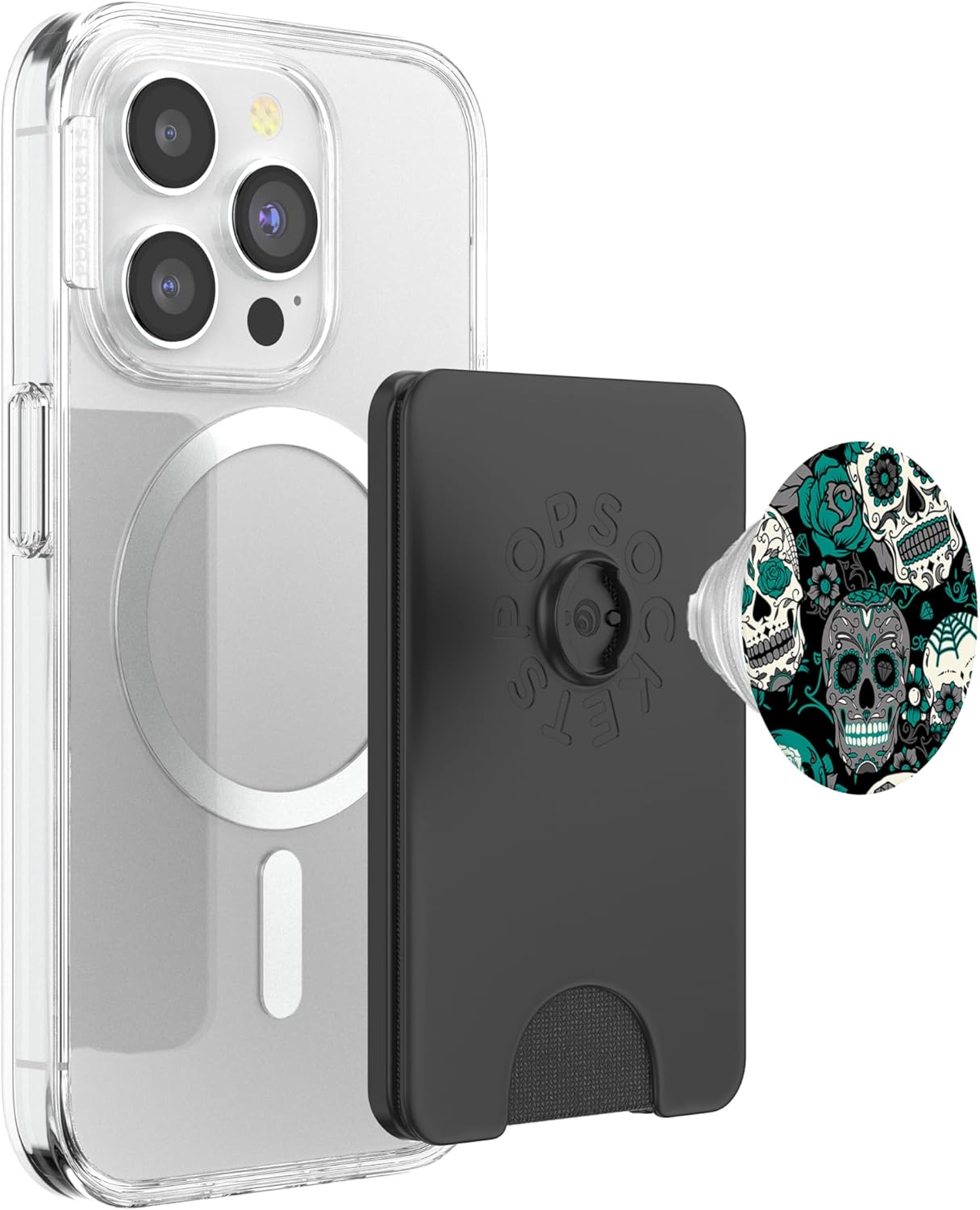 Sugar Skull - Black & Teal Dia De Los Muertos Popsockets PopSockets PopGrip: Swappable Grip for Phones & Tablets PopSockets PopWallet for MagSafe