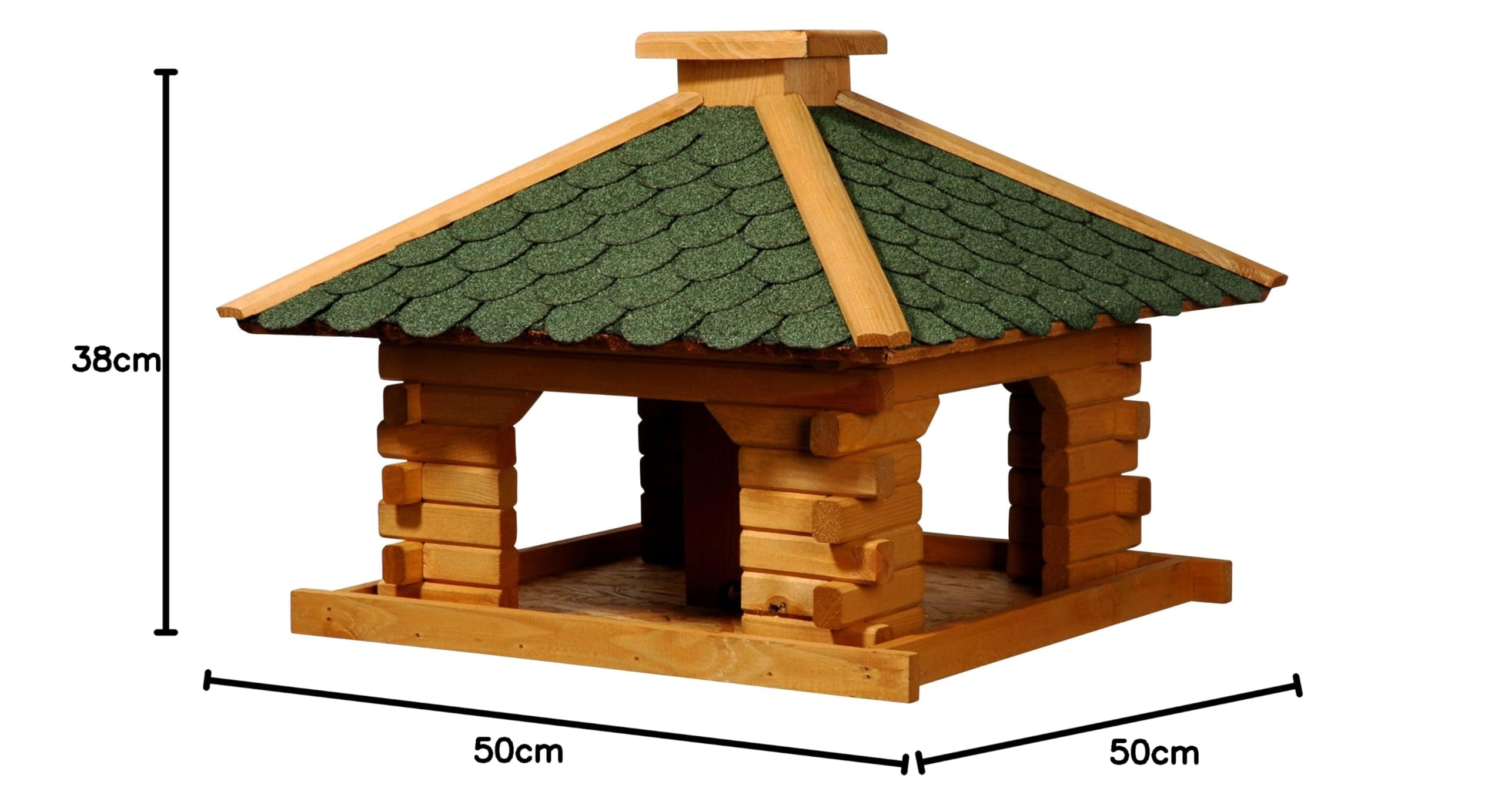 dobar 45320e Mangiatoia casa rustici in stile blocco casa con tetto in bitume, Casetta per uccelli con fodera Silo integrato, pino verde, XL, Verde