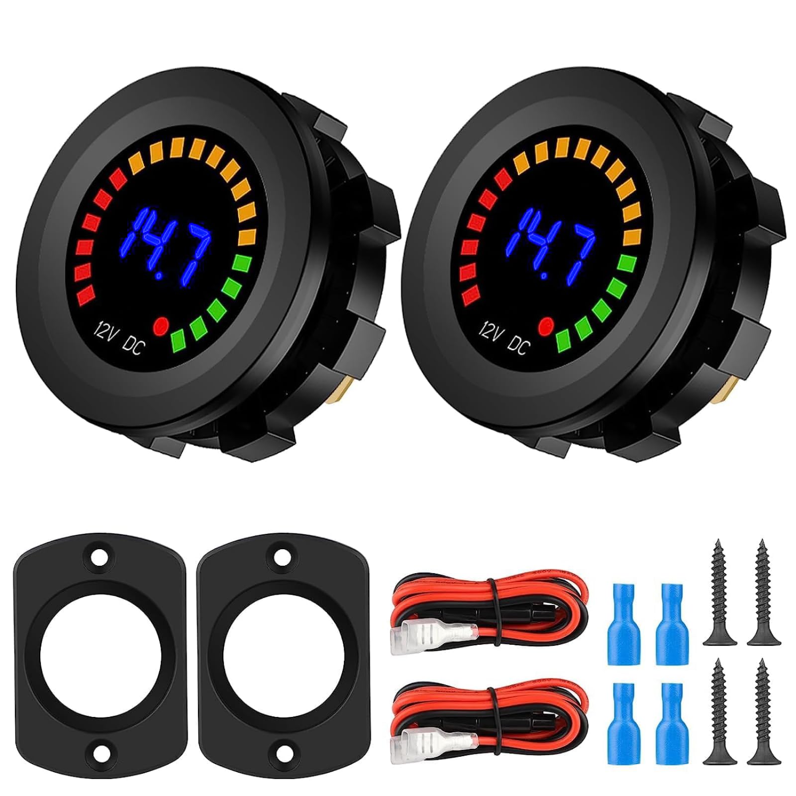 Linkstyle 2 Pezzi Voltmetro Digitale DC 12V 24V, Misuratore di Tensione Impermeabile con Display a 3 Colori per Auto Moto Barca Camper