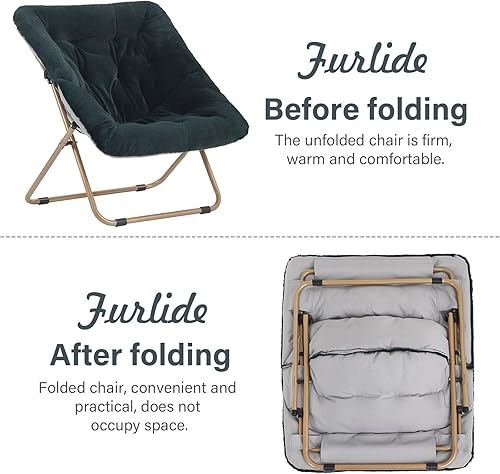 Miniatura 106 de Comfy - Silla de dormitorio plegable de gran tamaño con piel sintética suave, marco de metal, para dormitorio, sala de estar, balcón, patio,