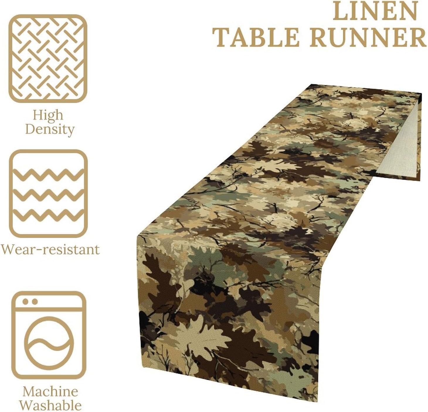 Camo Table Runner Forest Camouflage Hunting Themed Art Printed Burlap Runner for Home Kitchen Dining Table Living Room Decor Fabric 1 Panel W13xL70in