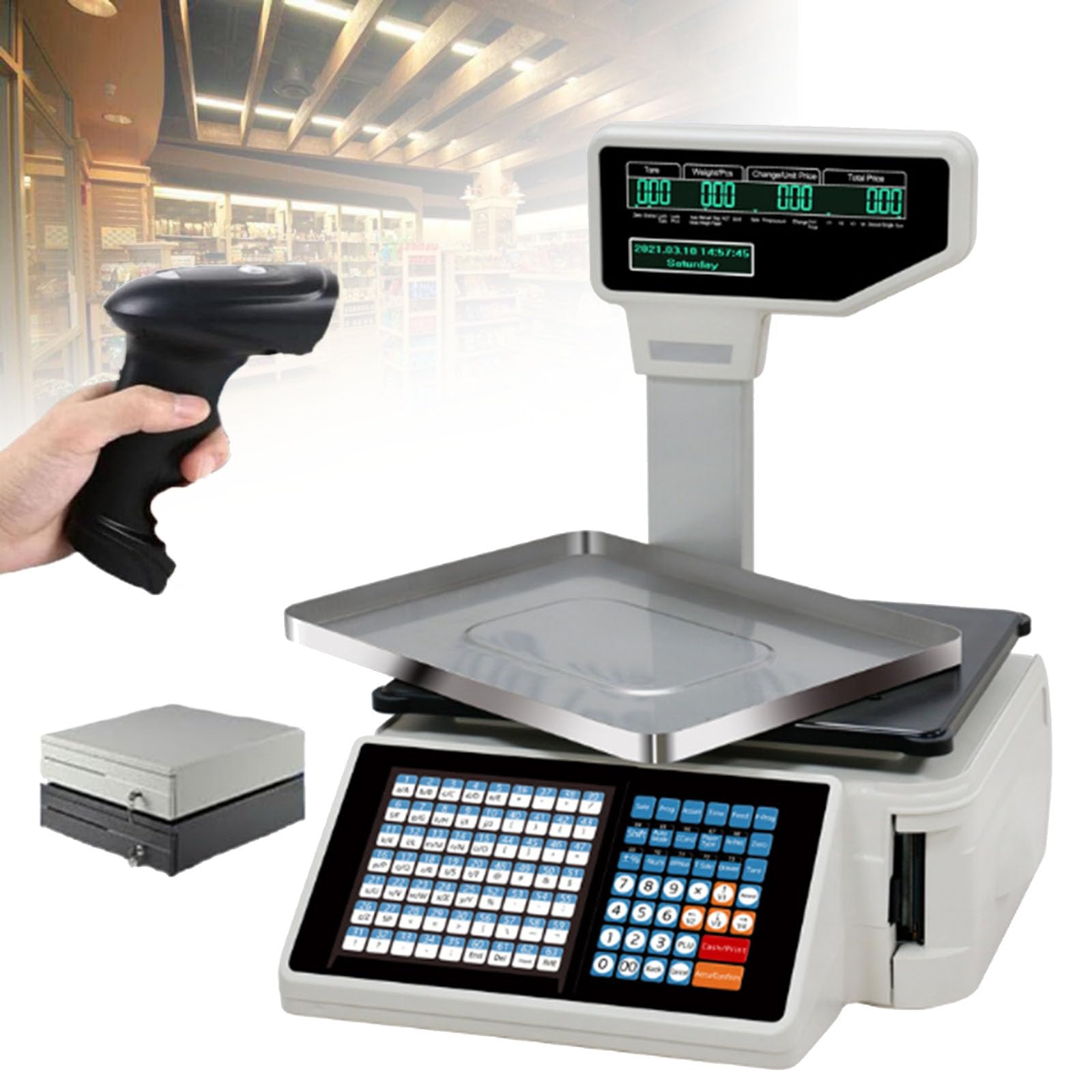 JKJZSALJ Digital Label Printing Scale,Thermal Printing Price Computing Scale,Weighing 30Kg/66Lb,Double-Sided Lcd Display,D