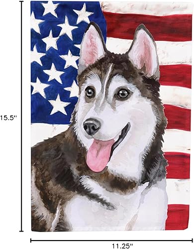 Miniatura 7 de Caroline's Treasures BB9712GF - Bandera patriótica de Husky siberiano #2 para buzón, bandera decorativa para patio exterior, patio, obras de arte