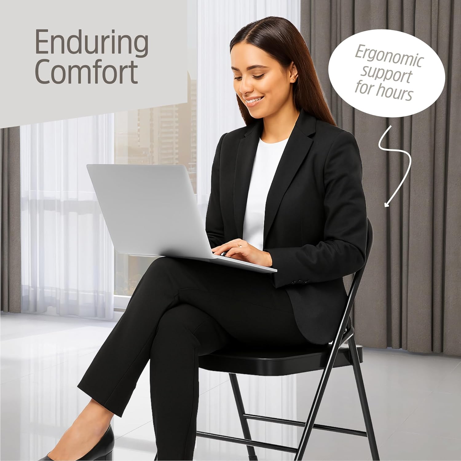 EconoHome 4 Pack Black Padded Folding Chairs with Cushioned Seat & Backrest – Comfortable PU Leather, Heavy-Duty Steel Frame, Non-Slip Feet, Pre-Assembled Metal Chairs for Home, Office, Indoor/Outdoor