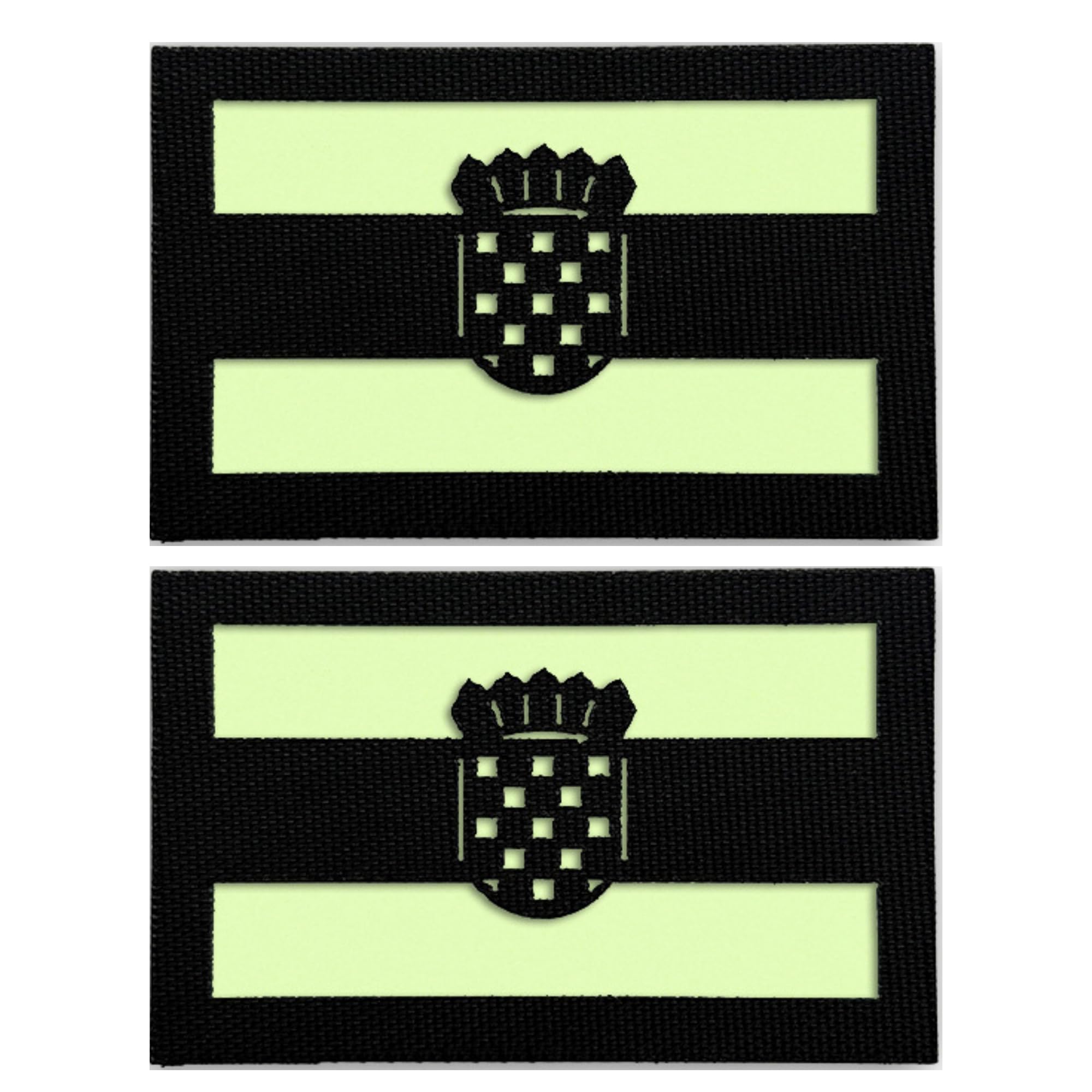 Tactical Croatia Country Flag Noctilucent IR Reflective Patches, Black and Glow-in-Dark, Military Emblem Badges Fabric Appliqué Patch, Hook Fastener Backing, 8 x 5 cm, 2-Pack