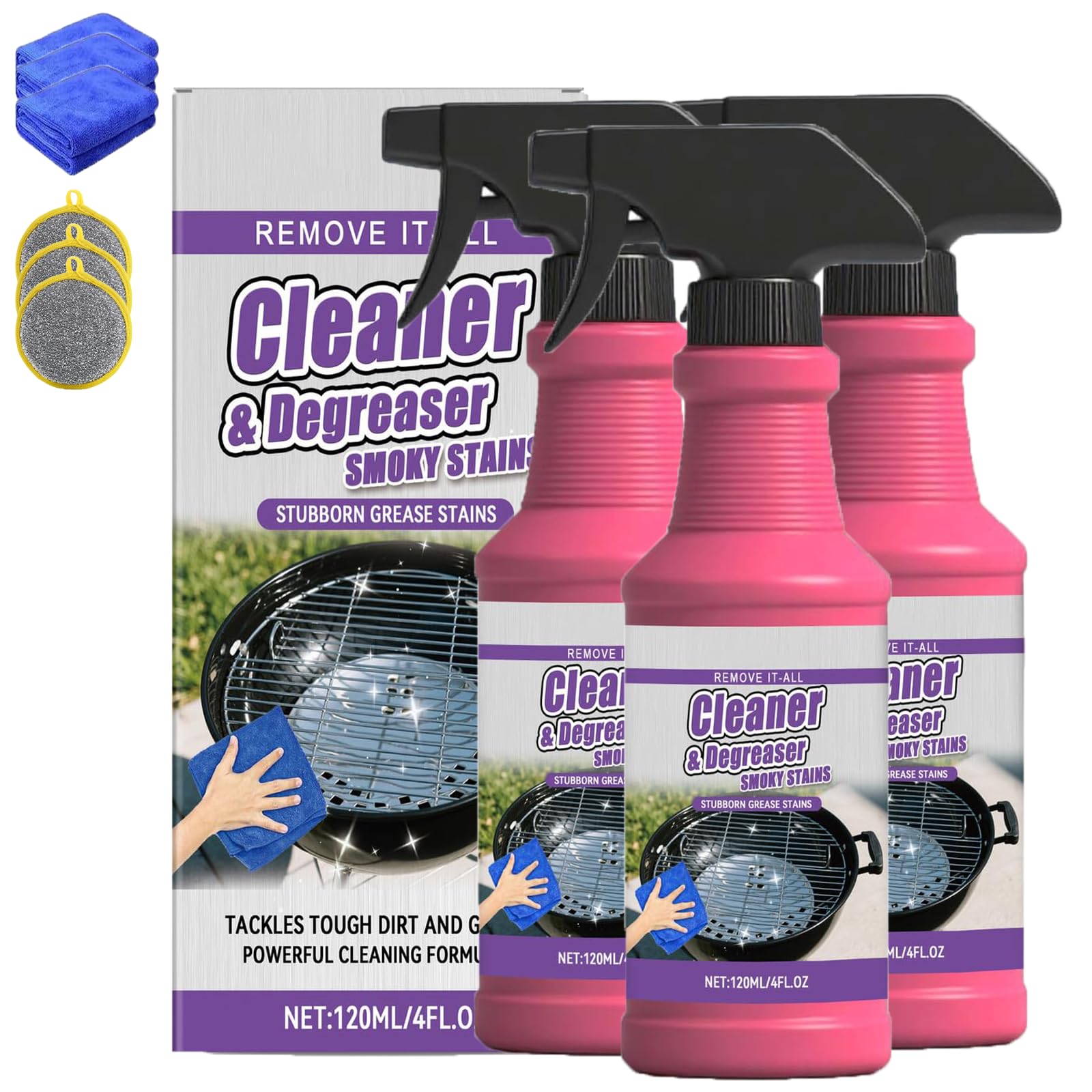 Desengrasante En Aerosol De Acción Rápida Para Parrillas, Limpiador Desengrasante De Alta Resistencia Para Parrillas Exteriores Y Barbacoas (3pcs)
