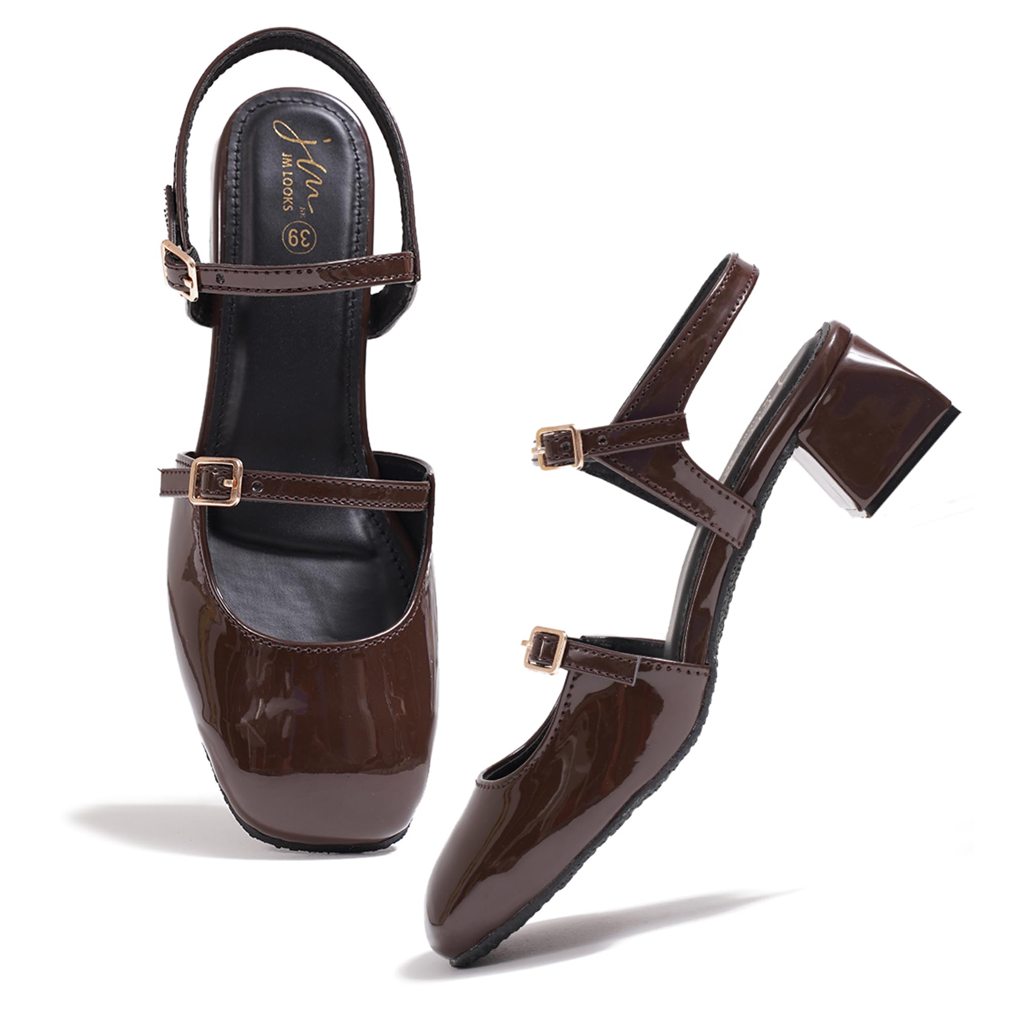 jm looks Women's Mary Jane Pumps, Chunky Low Block Heel, Double Adjustable Ankle Buckle Straps for Women & Girls-picture-36