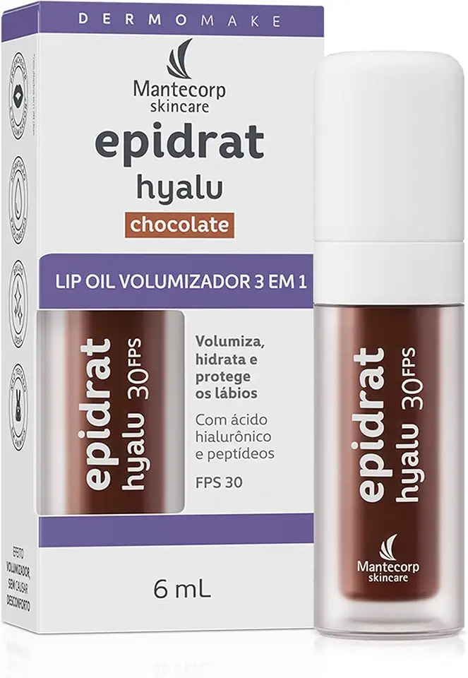 Hidratante Labial Volumizador Epidrat Hyalu Lip Oil Chocolate FPS30 6ml Mantecorp Skincare