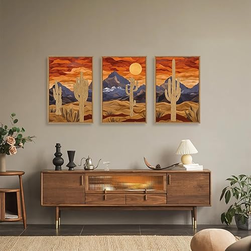 Miniatura 9 de HPINUB - Lienzo enmarcado bohemio para pared, juego de 3 decoración de pared moderna de mediados de siglo, plantas naturales, pinturas artísticas