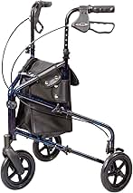 Carex 3 Wheel Walker for Seniors, Foldable, Rollator Walker with Three Wheels, Three Wheel Rolling Walker Height Adjustable for Seniors, Blue, Trio, Folding