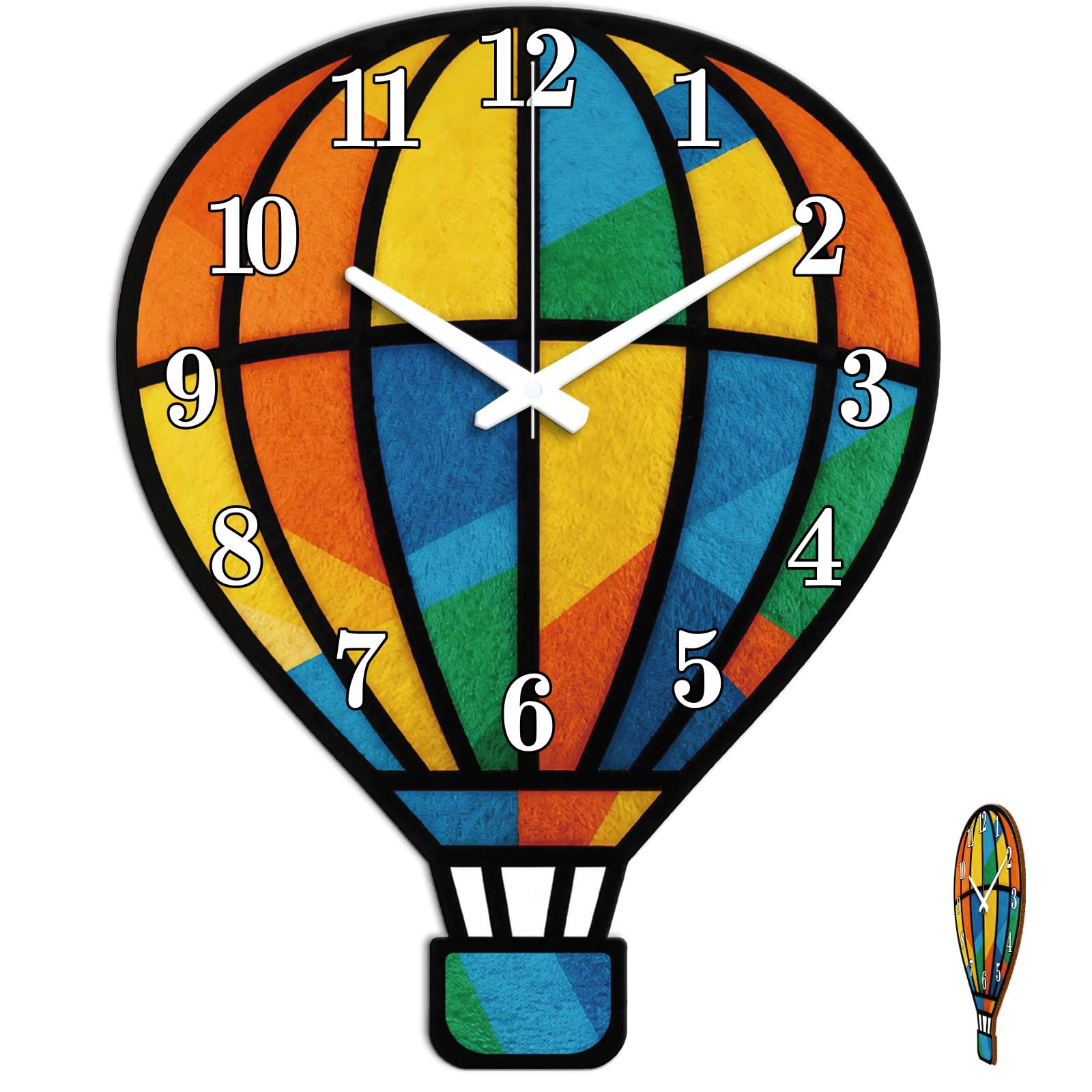CONCHLERY 16 Inch Hot Air Balloon Pattern Irregular Flat Printing Wall Clock Silent Non Ticking Clock, for Home Living Room Bedroom Kitchen Office Decor