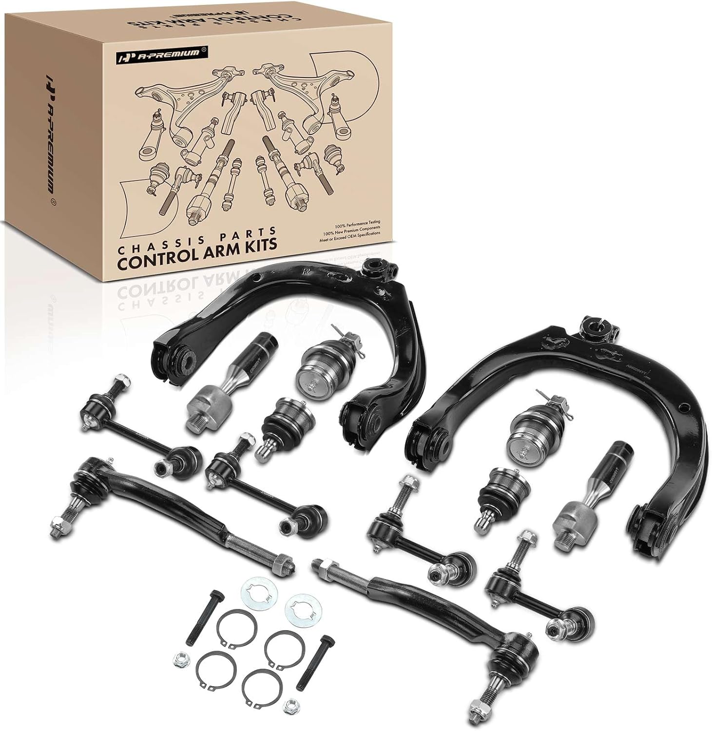 A-Premium Set of 14, Front Upper Control Arm Upper Lower Ball Joint Inner Outer Tie Rod End & Front Rear Sway Bar Link, Compatible with Chevrolet Trailblazer & GMC Envoy & Isuzu Ascender