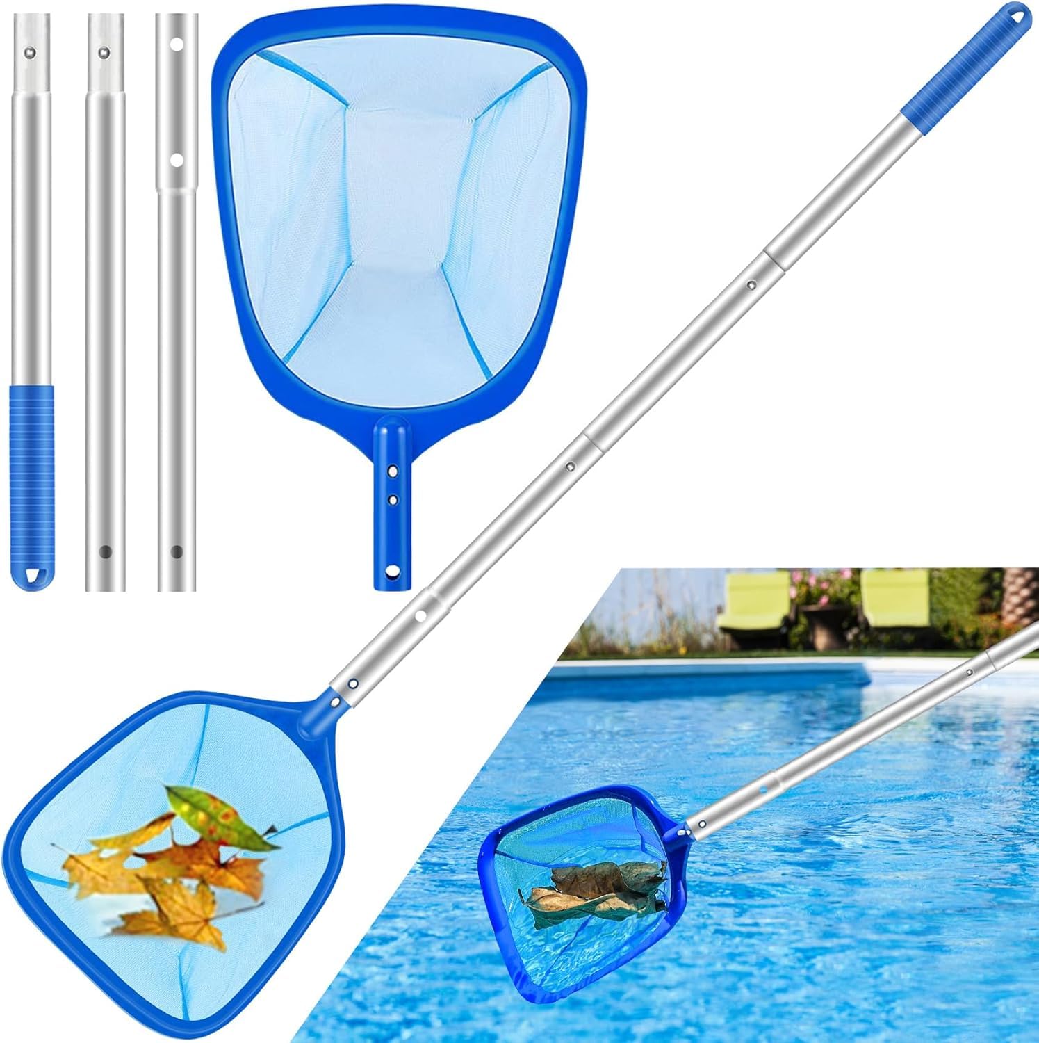 Clefairy Pool Skimmer Net with Telescopic Pole – Fine Mesh for Leaves, Dust, Debris – Lightweight Safe-Edge Extendable Aluminum Handle for Pools, Spas, Hot Tubs, Ponds & Garden Water-image-22