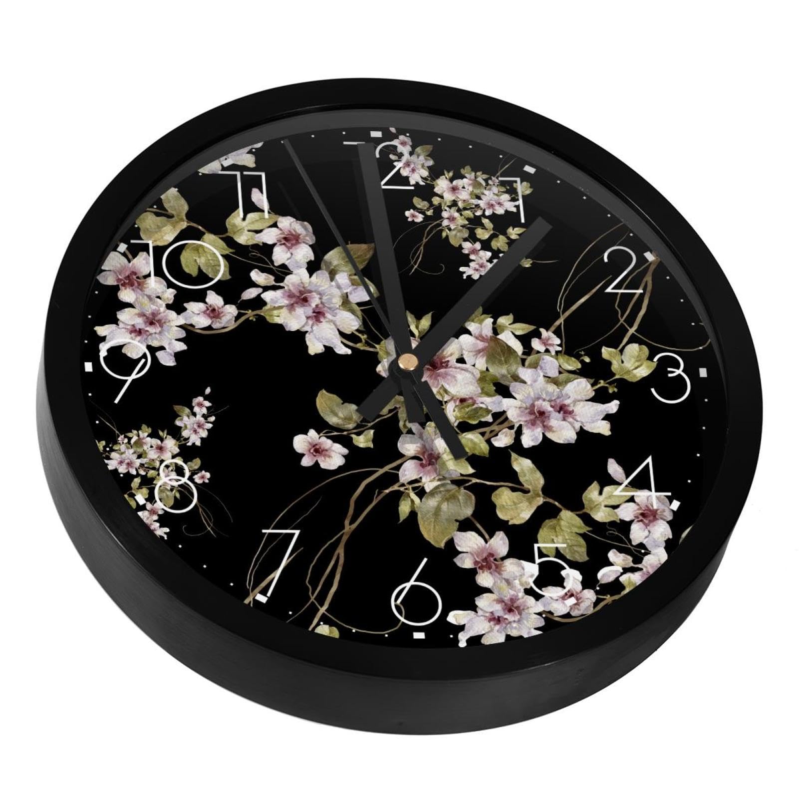 Horloge murale silencieuse à piles au motif de feuilles pour salon
