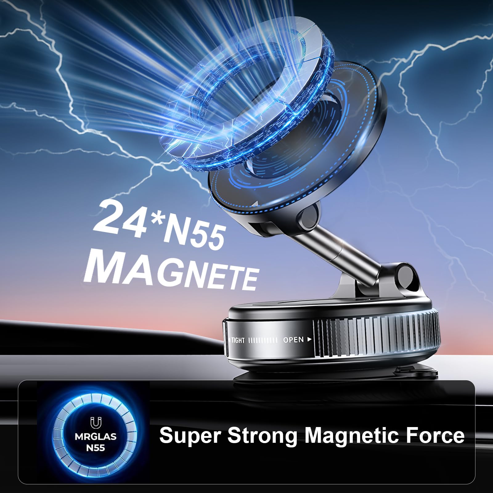 HA BIN Supporto Magnetico Cellulare Auto,Supporto Telefono Auto Ventosa, 360° Rotazione Pieghevole, Magnete Super Compatibile con tutti i telefoni, con iPhone 16 Pro-12 e Android