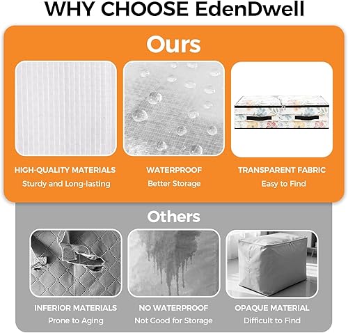 Miniatura 5 de Paquete de 6 bolsas de almacenamiento para debajo de la cama, contenedores de almacenamiento transparentes plegables de 60 litros con asas,