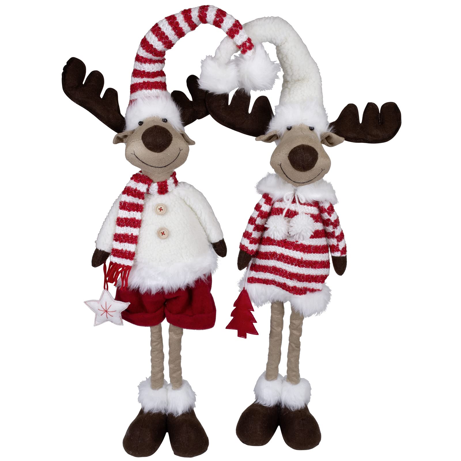 XL Weihnachts-Elch 60cm ausziehbar (80cm) im 2er Set Teleskopbeine Rentier rot-weiß