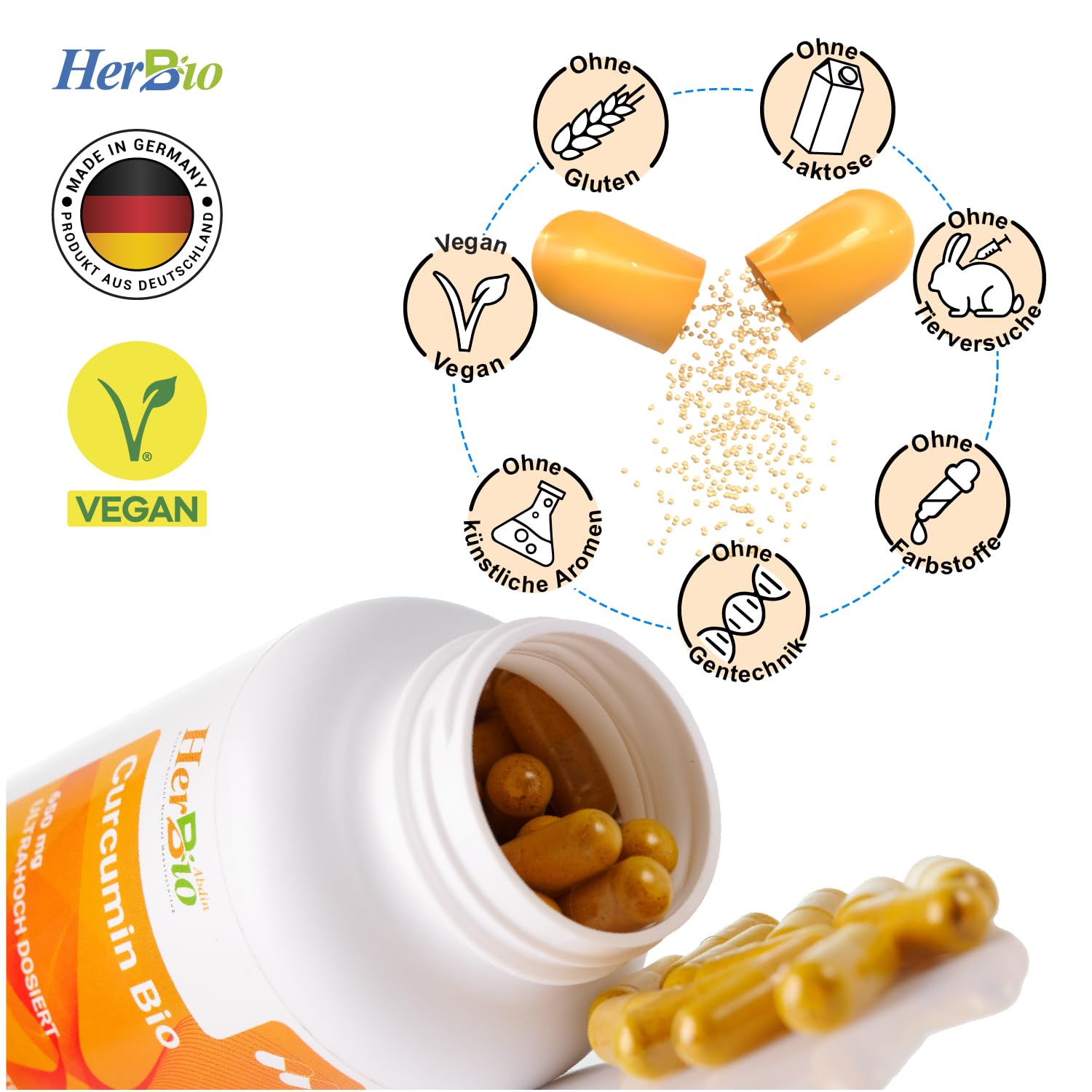 Bio Curcumin Kapseln 617 mg Curcuminoide pro Kapsel entspricht 20000 mg Kurkumapulver mit Bio Schwarzem Pfeffer 180 vegane Kapseln Made in Germany