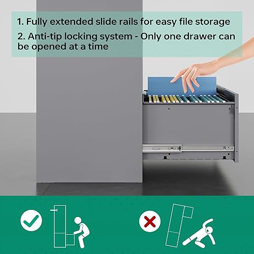 Miniatura 5 de Letaya Archivadores para oficina en casa, archivadores laterales de metal de 4 cajones con cerradura, archivos colgantes tamaño cartalegalF4A4 (gris)