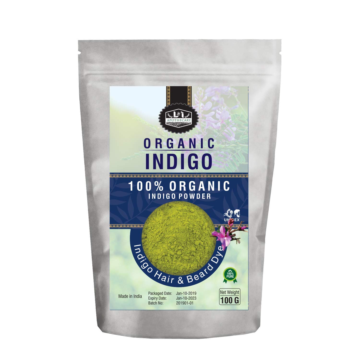 Organic INDIGO POWDER Hair Dye - USDA Certified Organic Henna For Hair, Natural, gluten free, cruelty free Henna Hair Color (1 Pack, Organic INDIGO POWDER)