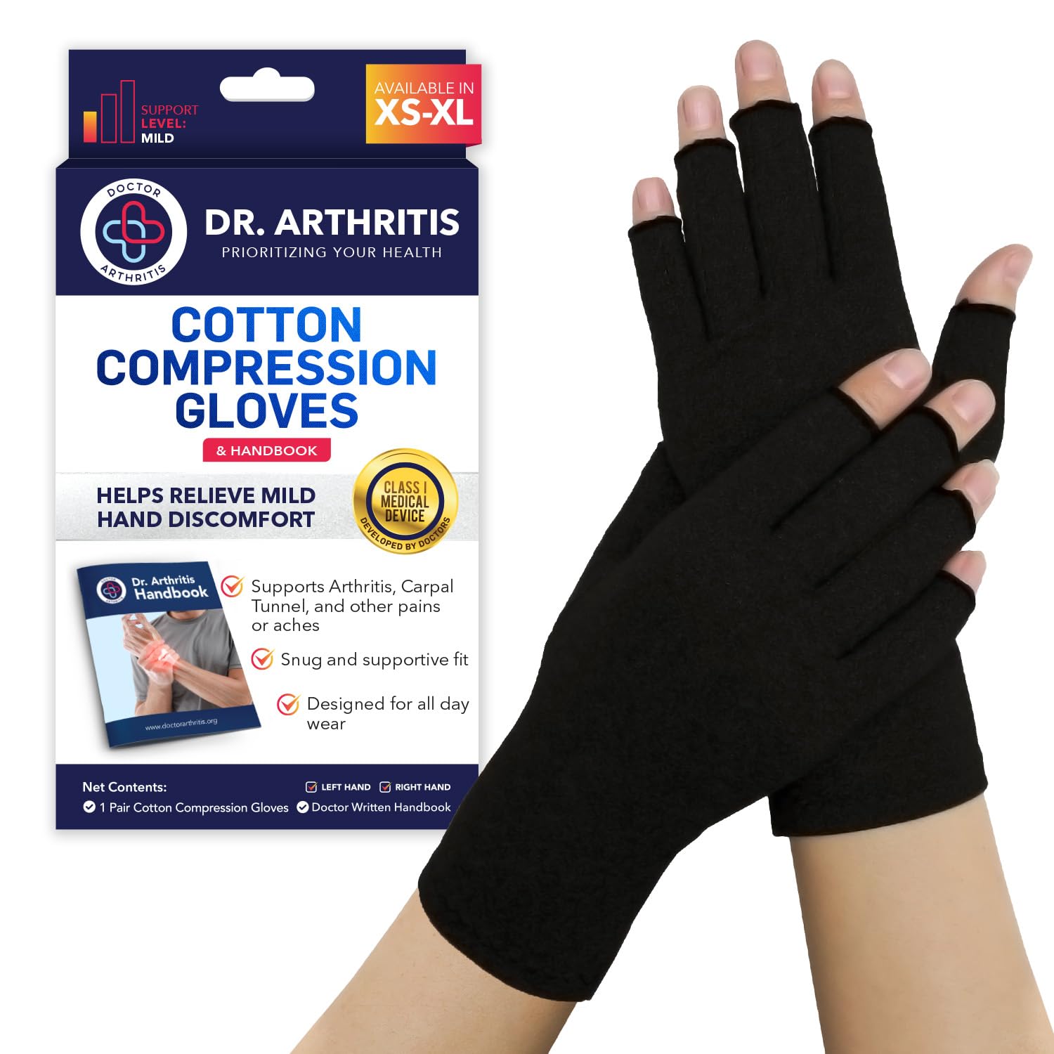 Doctor Developed Full Length Arthritis Gloves/Copper Glove/Compression gloves, Doctor Written Handbook - Relief From Joint Symptoms, Raynauds Disease, Carpal Tunnel & Hand Conditions