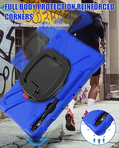 Miniatura 6 de BRAECN Funda resistente para Samsung Galaxy Tab S9 FE de 10.9 pulgadasS9 de 11 pulgadas 2023, funda de silicona con correa de transporte, soporte