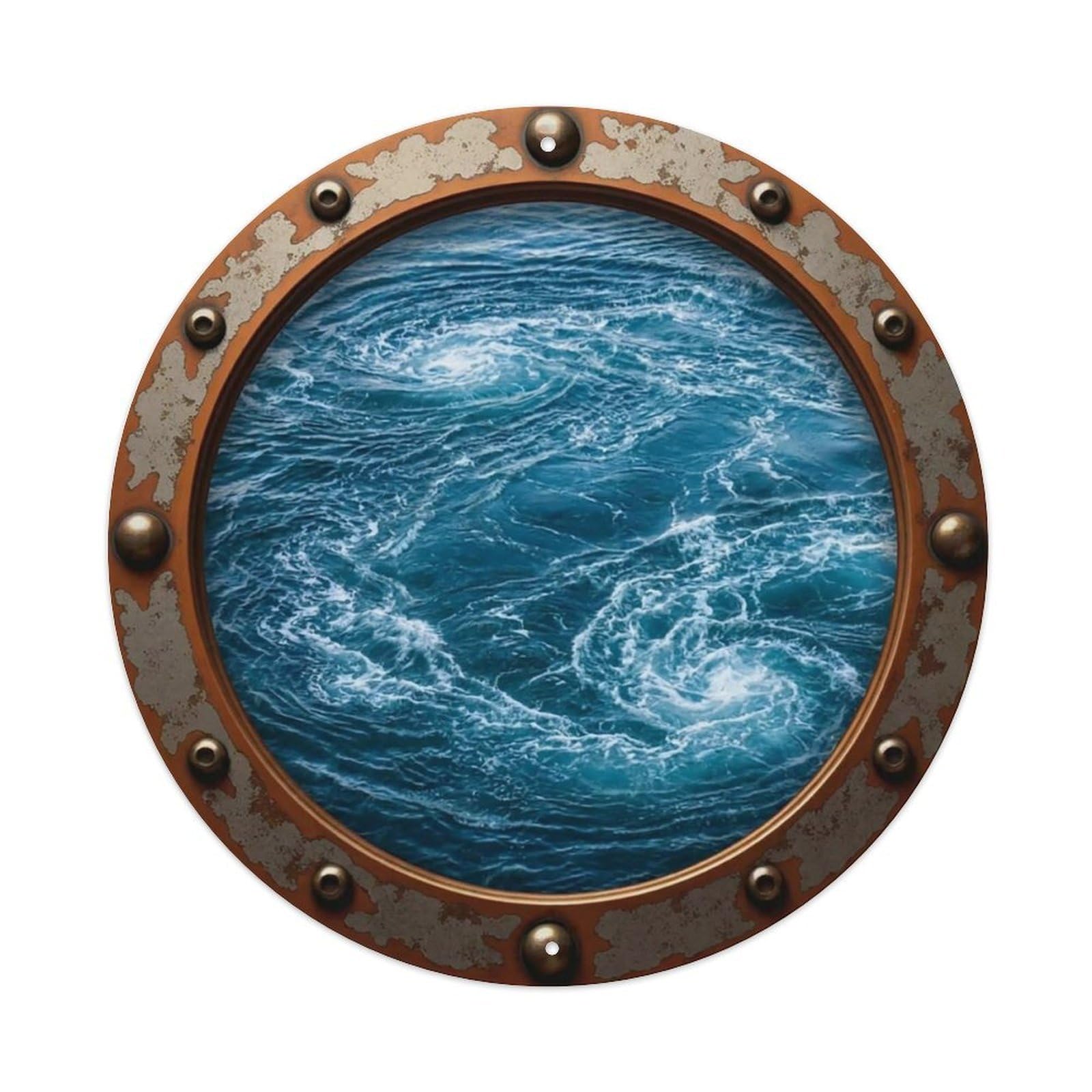 Vintage Porthole Swirling Currents Nautical Window View Vintage Metal Tin Sign Plaque Wall Decor for Cafe, Club Bar, Office, Garden Metal Poster 8x8Inch