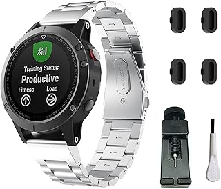 Stainless Steel Watch Band for Fenix 7/Fenix 6 Pro/Fenix 5 Plus, 22mm Quick Easy Fit Metal Replacement Watch Strap Compatible for Garmin Fenix 7/Fenix 6/Fenix 5/Forerunner 935 945 955/Approach S60/S62/Quatix 5/Epix Gen 2/ Descent G1/ MARQ Smartwatch