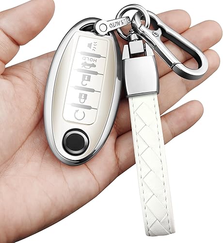 Sindeda Funda para llavero Nissan con llavero suave de protección completa para llaves, Blanco, 5 Botones, Moda