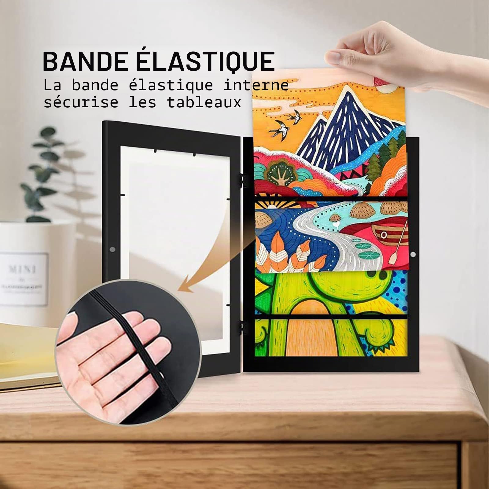 Cadre Photo A4, Cadre Pliant pour Dessins Acrylique Pliable à Remplir, pour Afficher ou Suspendre les Oeuvres d'Art de Vos Enfants 1 pièce, noir