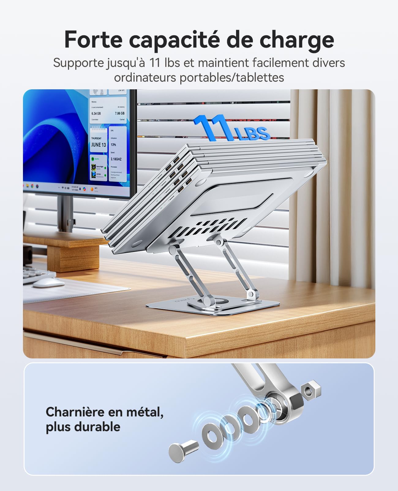 ORICO Support PC Portable Ergonomique Rotatif 360 Réglable Pliable Ventilé pour MacBook Air/Pro Dell XPS HP 10-17,3 Pouces ST12 Argent