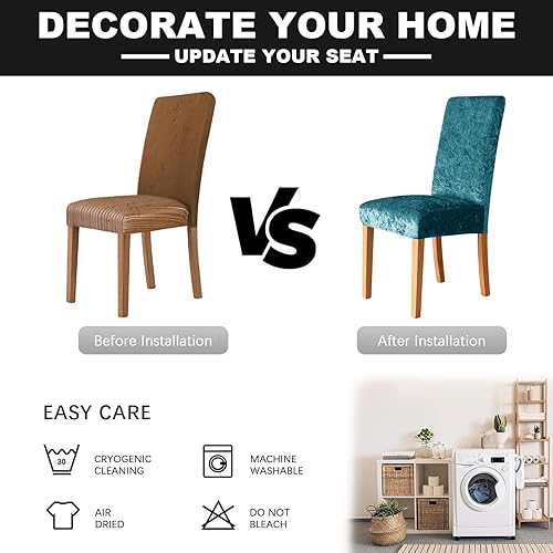 Miniatura 6 de Juego de 6 fundas para sillas de comedor, fundas de asiento elásticas de terciopelo para sillas de comedor, extraíbles y lavables, fundas