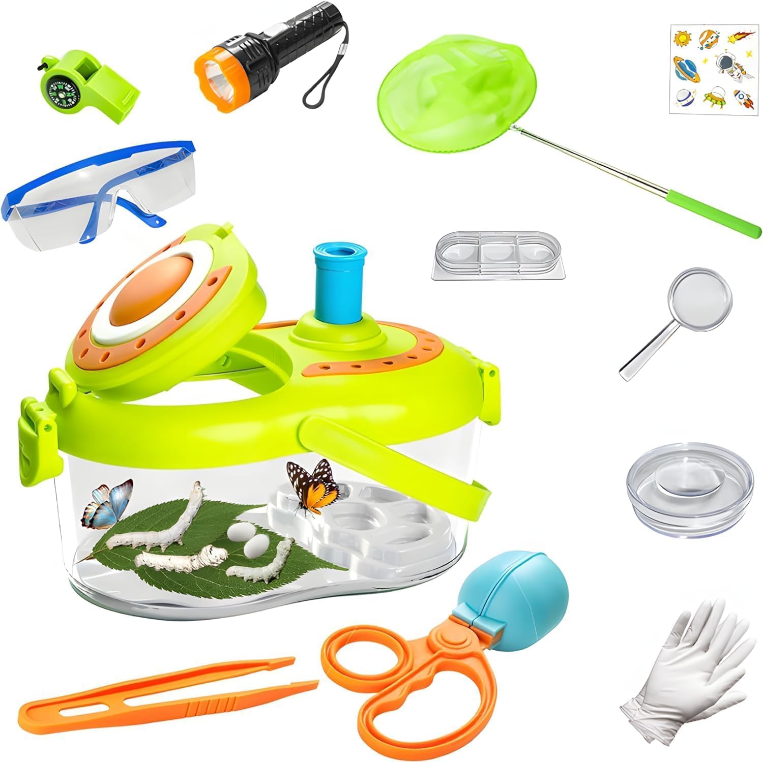 AzoneeBug Catcher Kit for Kids, Outdoor Insect Capture, Critter Case with LED, Compass, Magnifying Glass, Butterfly Net, Critter Keeper, Insect Catcher, Telescope, Complete Kit Outdoor Explorer Kit