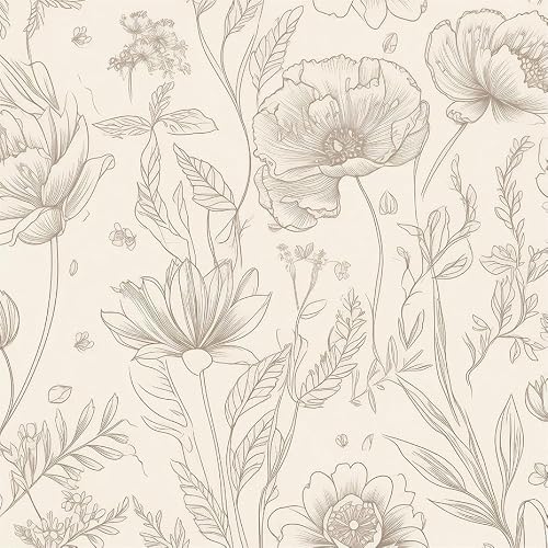 MuralPeel Modern Beige Black Wildflower Flowers Peel and Stick Wallpaper Self Adhesive Removable Easy Peel Off Stick on Wall Paper for Bedroom Cabinet Renter