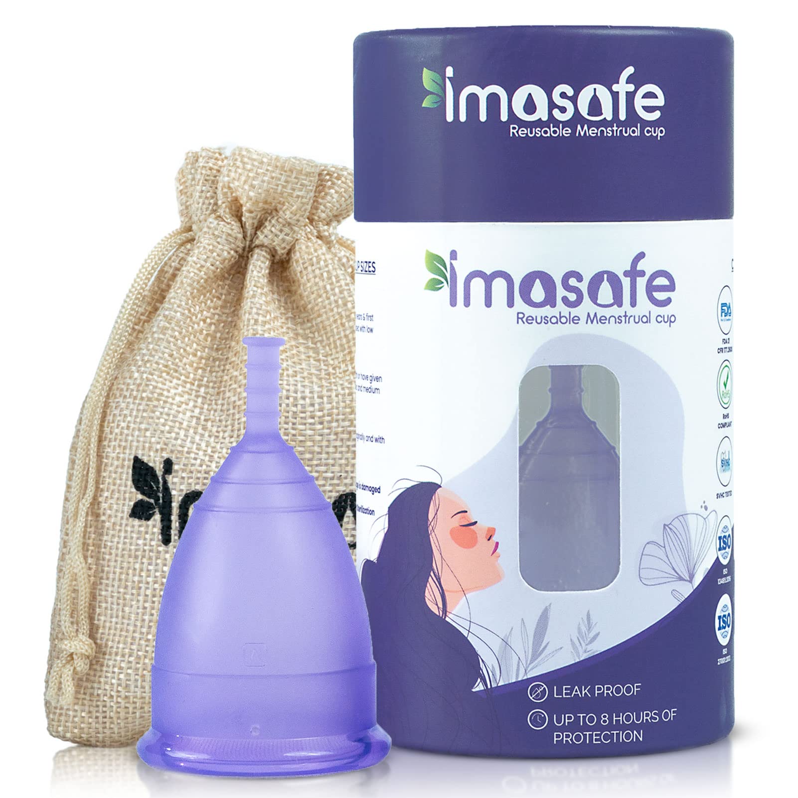 Imasafe Menstrual Cup Medium Size for Women (Purple) – Reusable Period Cup | US FDA Registered | 100% Medical Grade Silicone | Ultra Soft & Flexible | Odour, Rash & Itch Free | Leak-Proof Menstrual Cups | 8–10 Hours Protection | Period Cups for Womens