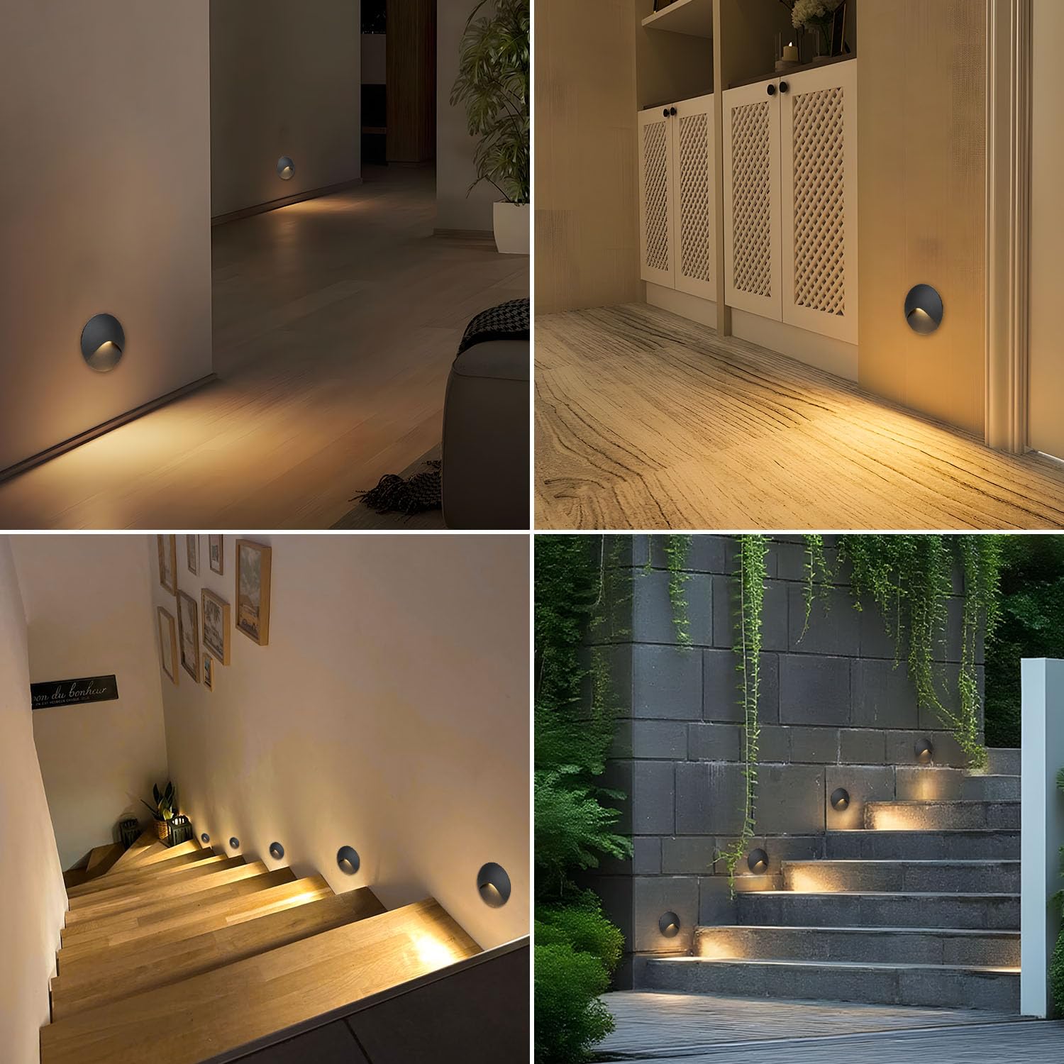 8 Pezzi segnapasso led 3W 3000K Alu, Applique da Parete LED incasso per scale, 60mm IP44 luci scale con scatola da incasso illuminazione da parete, per Interno esterno giardino, guscio nero