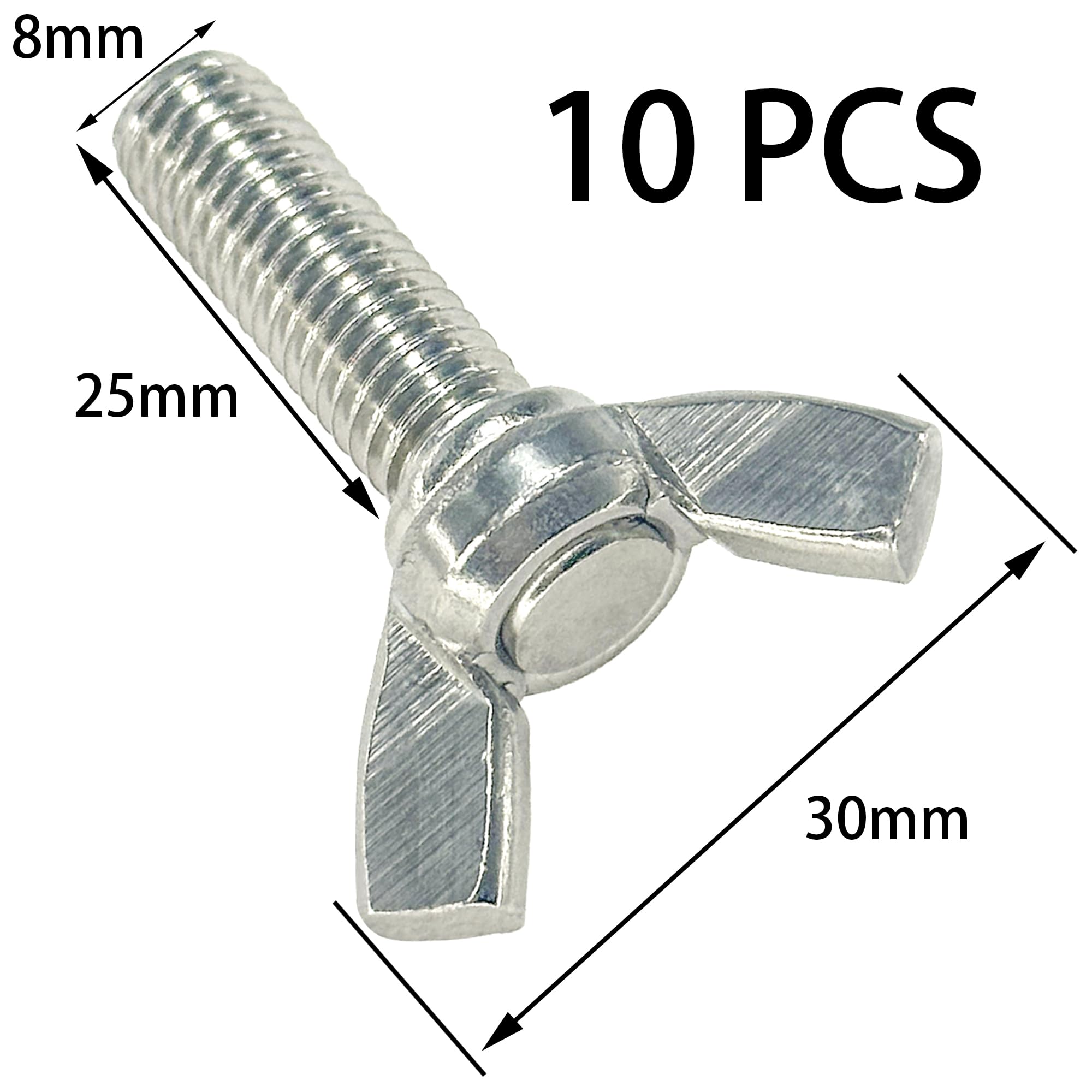 10 PCS M8 Stainless Steel Hand Tighten Butterfly Screws Wing Bolts (25mm) - Image 4