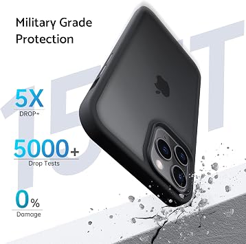Anqrp iPhone 11 Pro Case, Translucent, Shockproof, Anti-Slip, US Military MIL Standard, Fingerprint Resistant, Matte Case with Strap Hole, Wireless Charging Compatible, Smartphone Case, iPhone 11 Pro