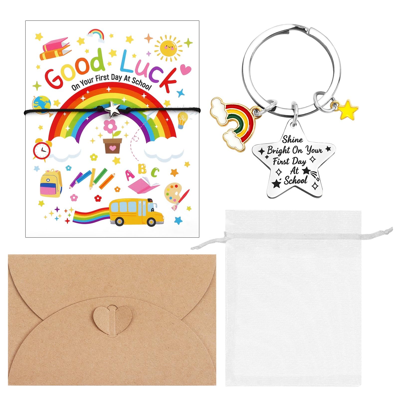 AUGSUN Back to School Star Keyring Gift Set for Students with Card Envelop