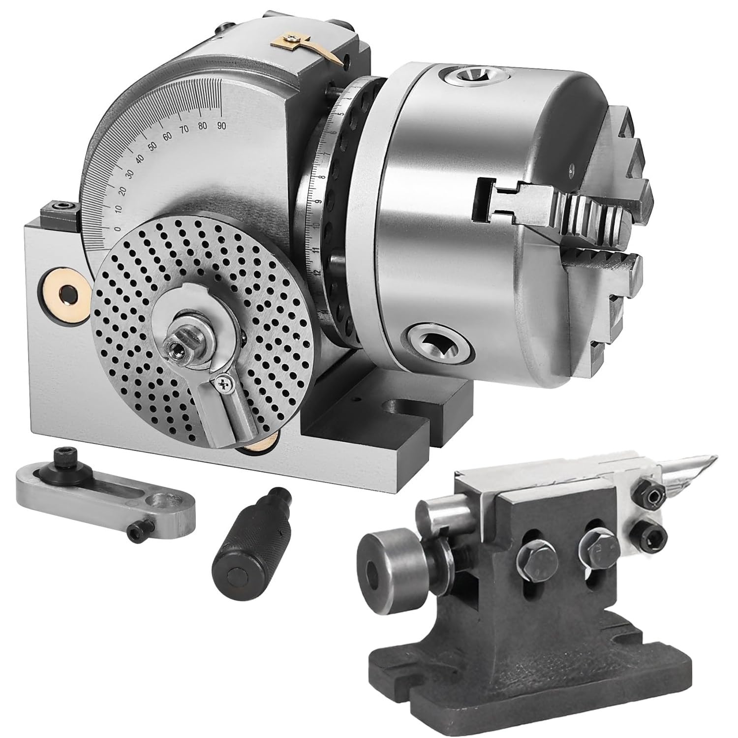 DowPie Universal Dividing Head with Tailstock, 1:40 Gear Ratio 4/5/6 Inch 3-Jaw Chuck Index Head for Milling Drill Press Gear Cutting 6inch